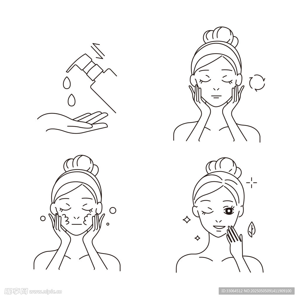 面部护肤步骤插画