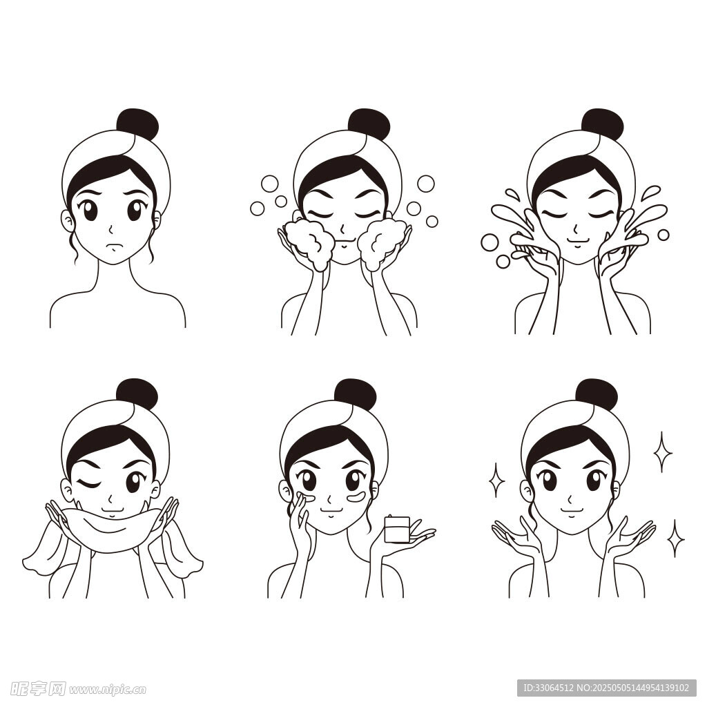 女孩护肤表情动作插画