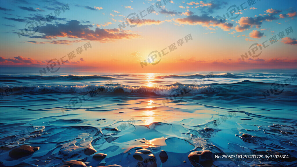 蓝色的海面 日出