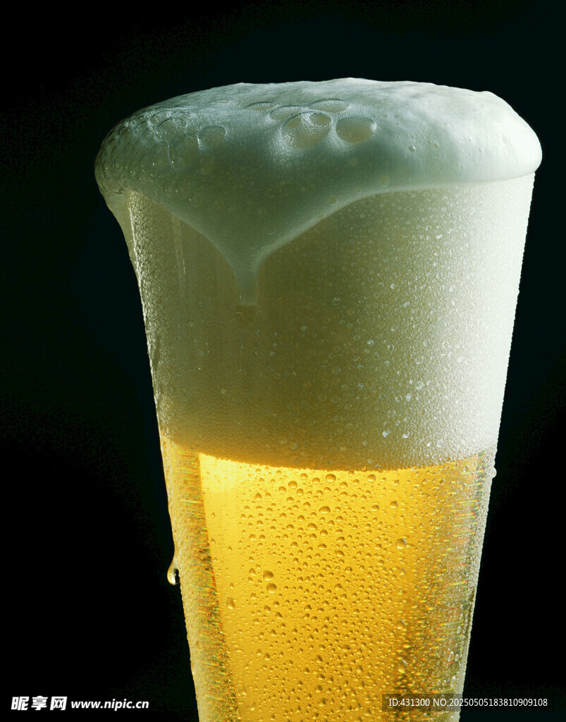 泡沫丰富的金黄啤酒
