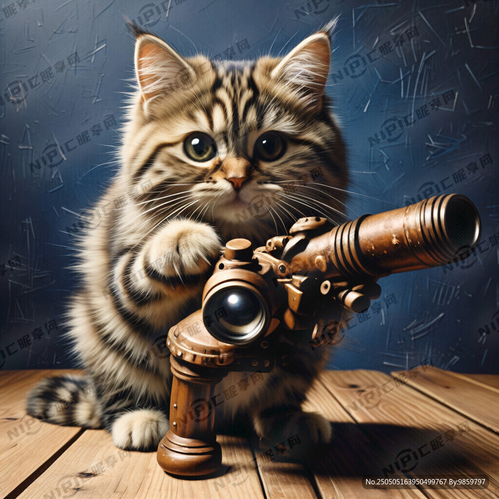 拿着望远镜的三花猫