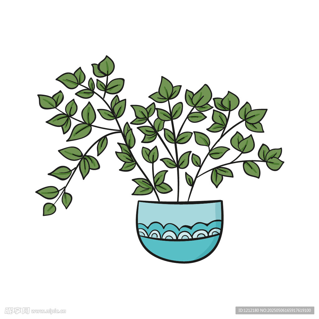 手绘盆栽绿植插画