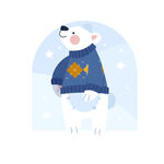 雪地中戴围巾的可爱白兔