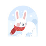雪地中戴围巾的可爱白兔