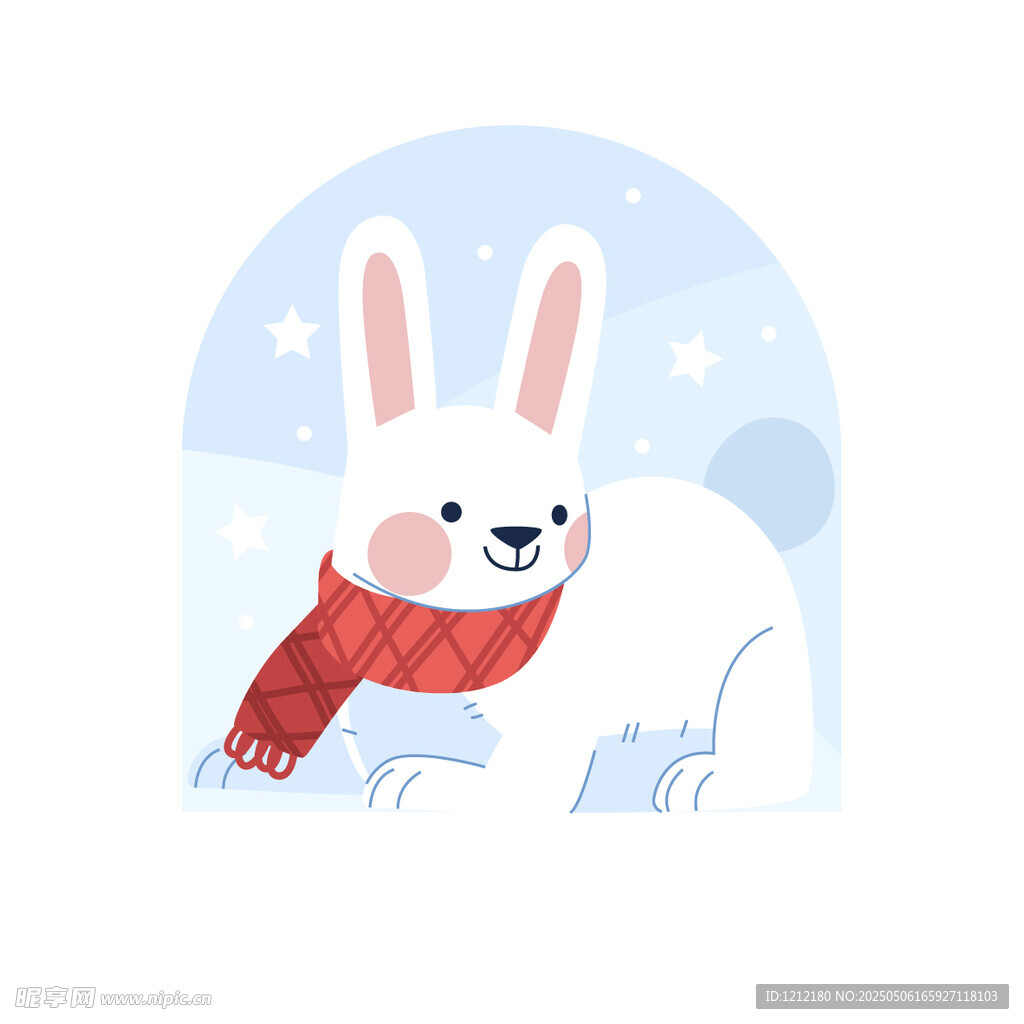 雪地中戴围巾的可爱白兔