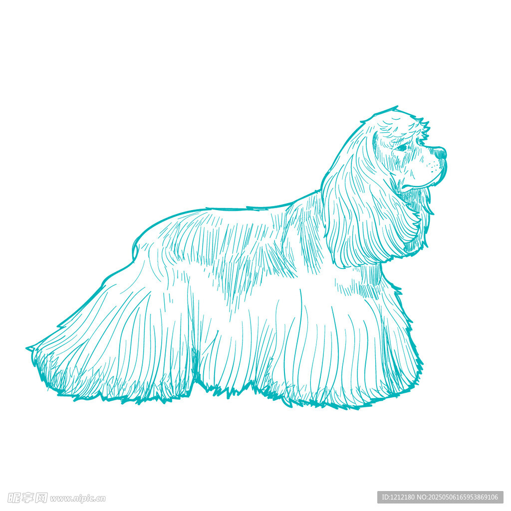 蓝色线条勾勒的长毛犬