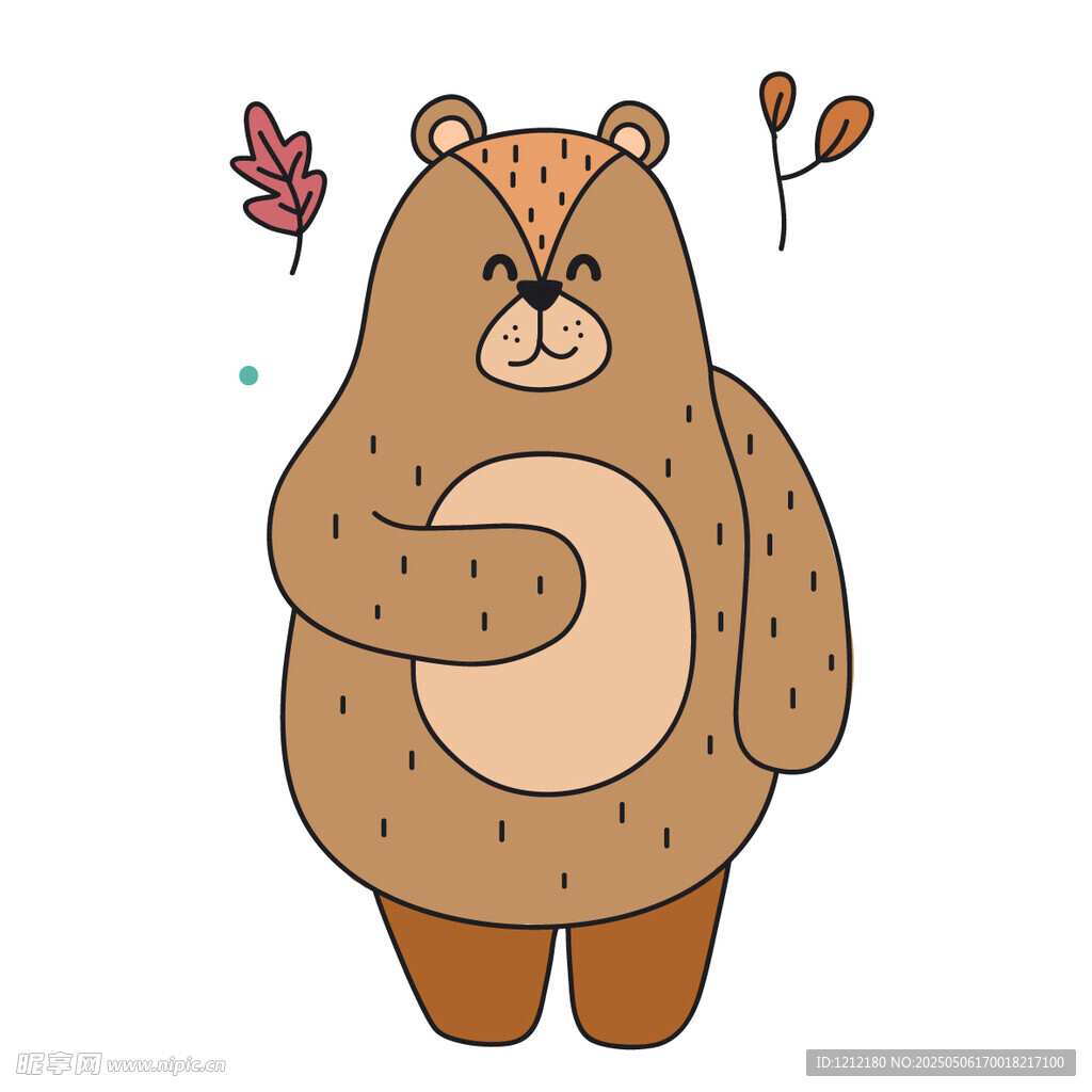 可爱棕熊手持秋叶插画