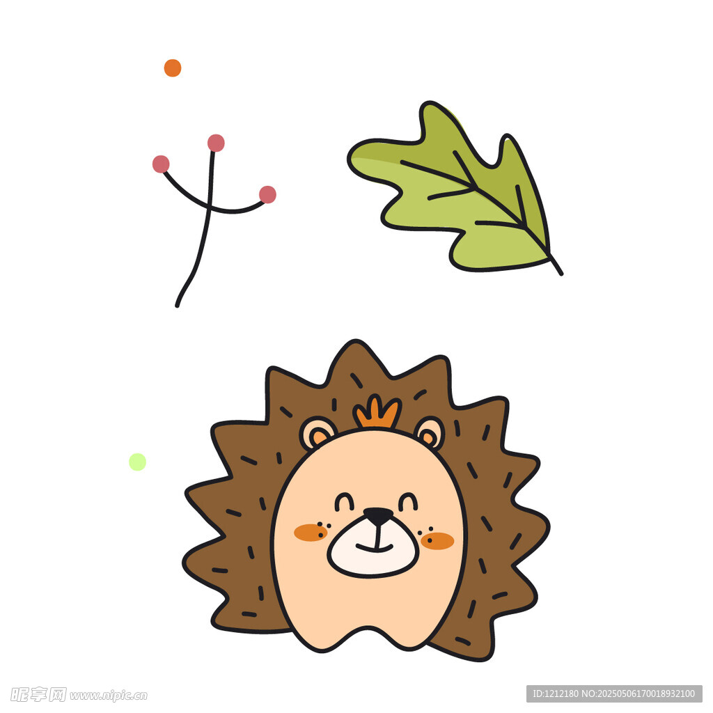 可爱小刺猬与植物元素