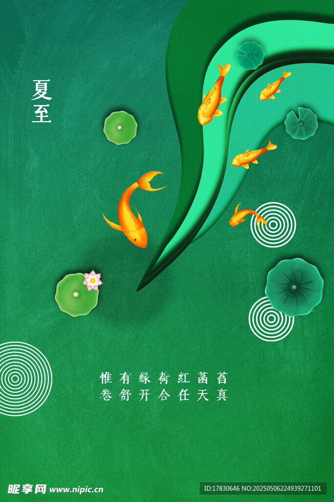 夏日荷塘金鱼嬉戏图