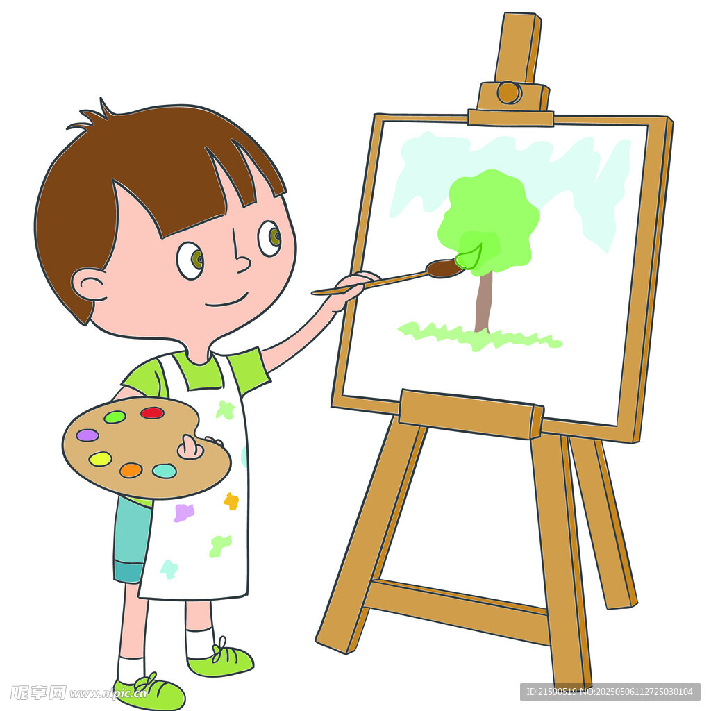 小男孩专注画画瞬间