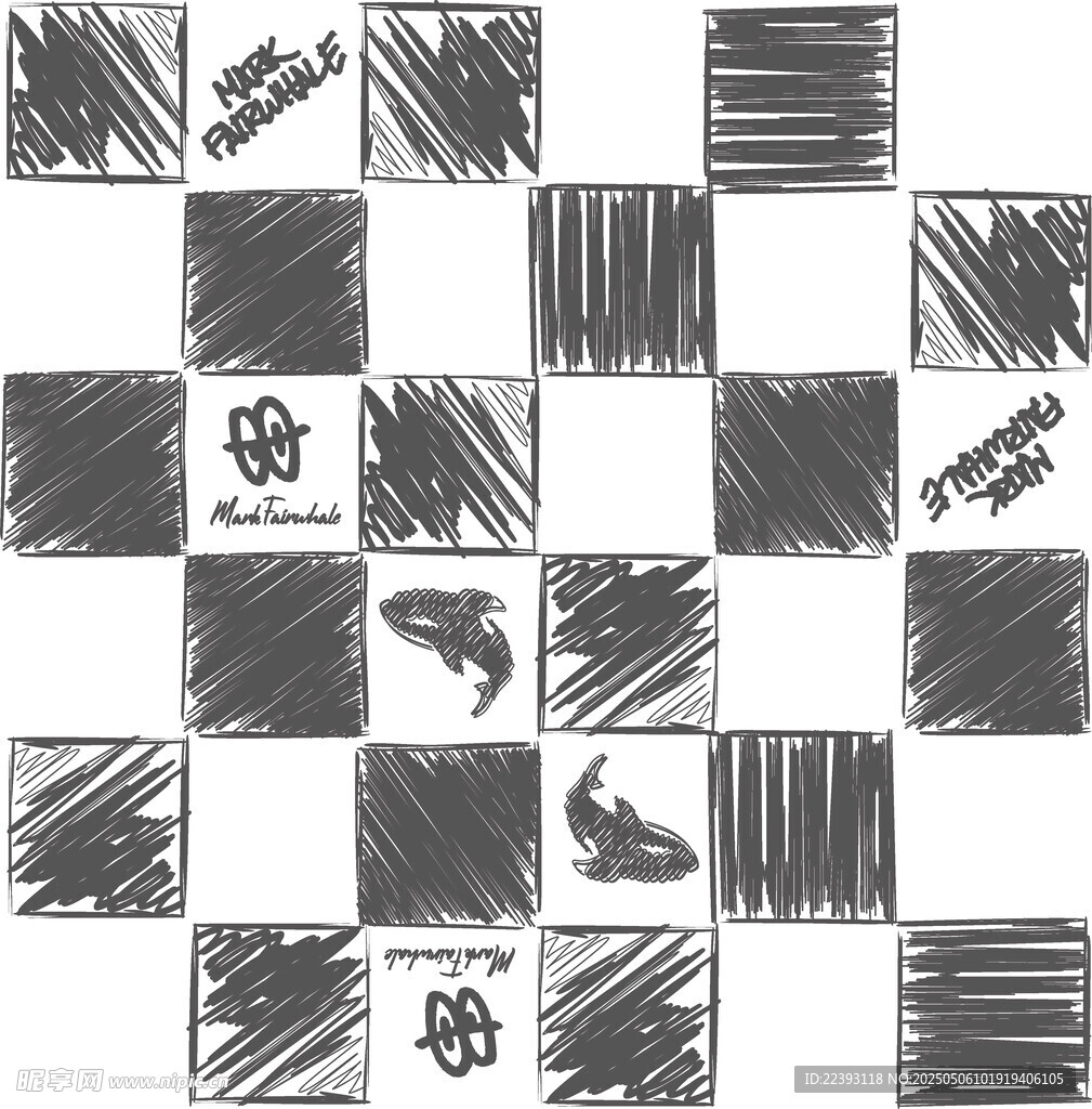 手绘风格棋盘格图案设计 数码印