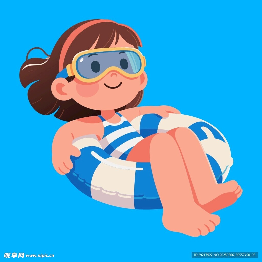 女孩惬意漂浮在游泳圈上