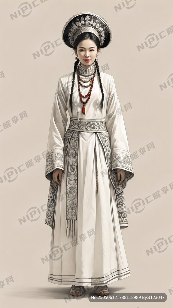 创作一幅满族女子少数民族盛装的