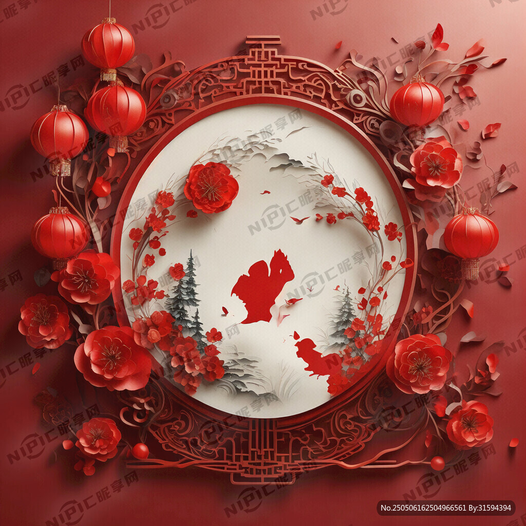 衍纸艺术 春节 可爱兔子 红梅