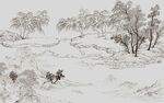 水墨山水间的策马图景