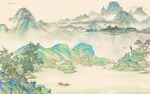 水墨山水间的悠然泛舟景