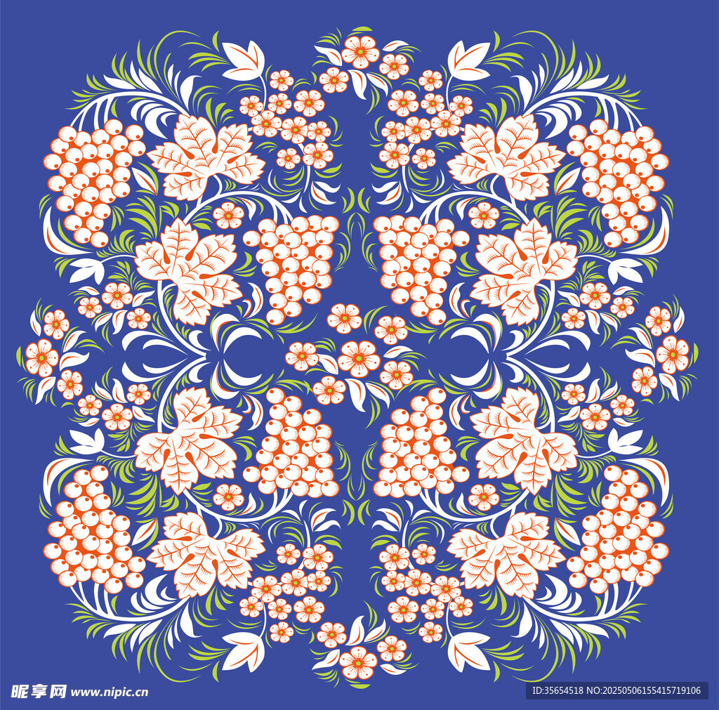 蓝色背景精美花卉图案