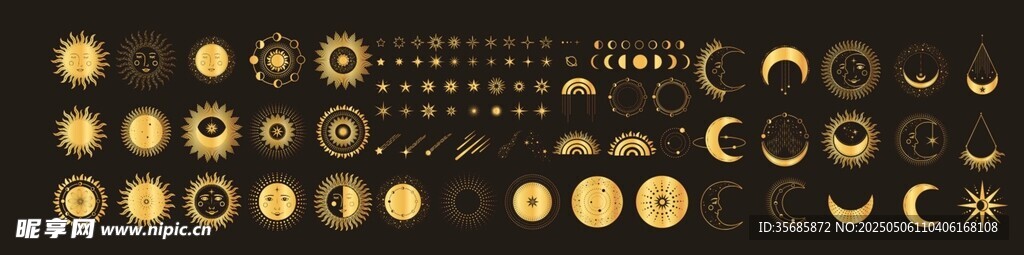 金色月亮星星图标集合