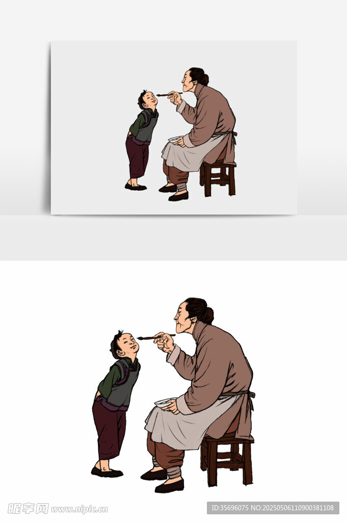 古代郎中为孩童诊治画面