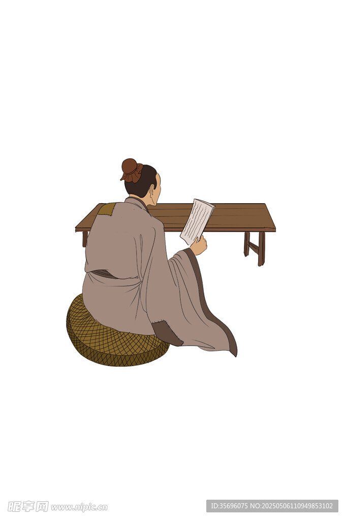 古代文人伏案书写场景