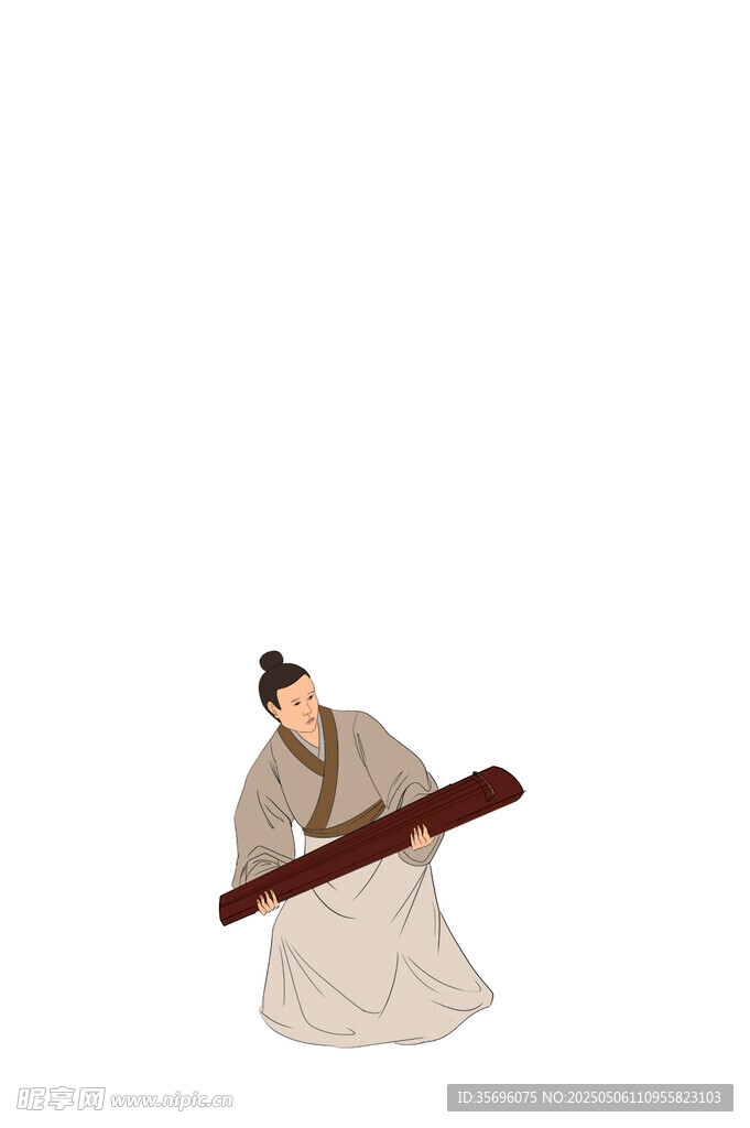 古装人物弹奏古琴场景