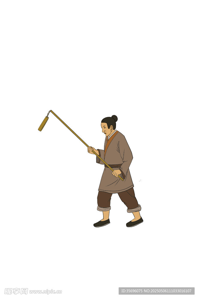 古代持锄劳作人物模型