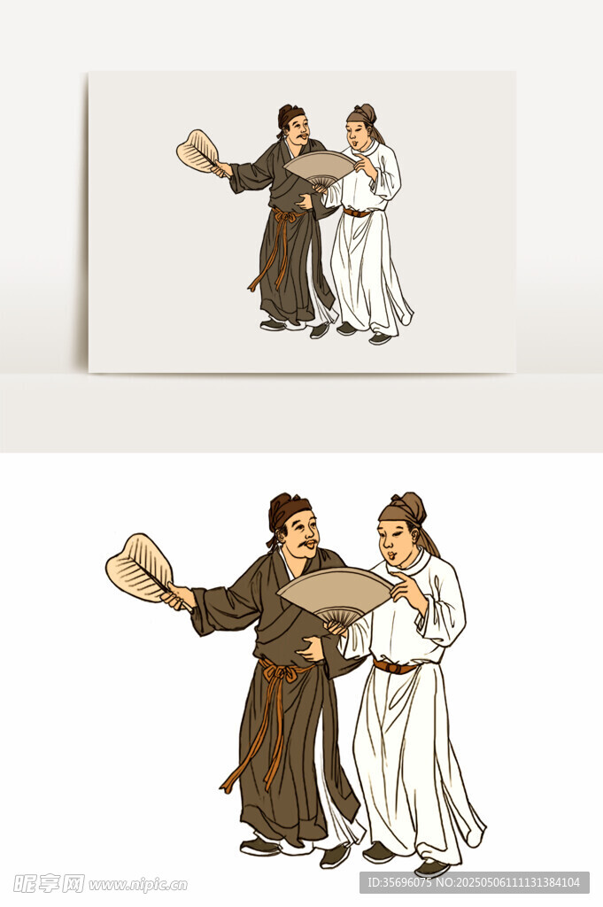 古典人物互动插画