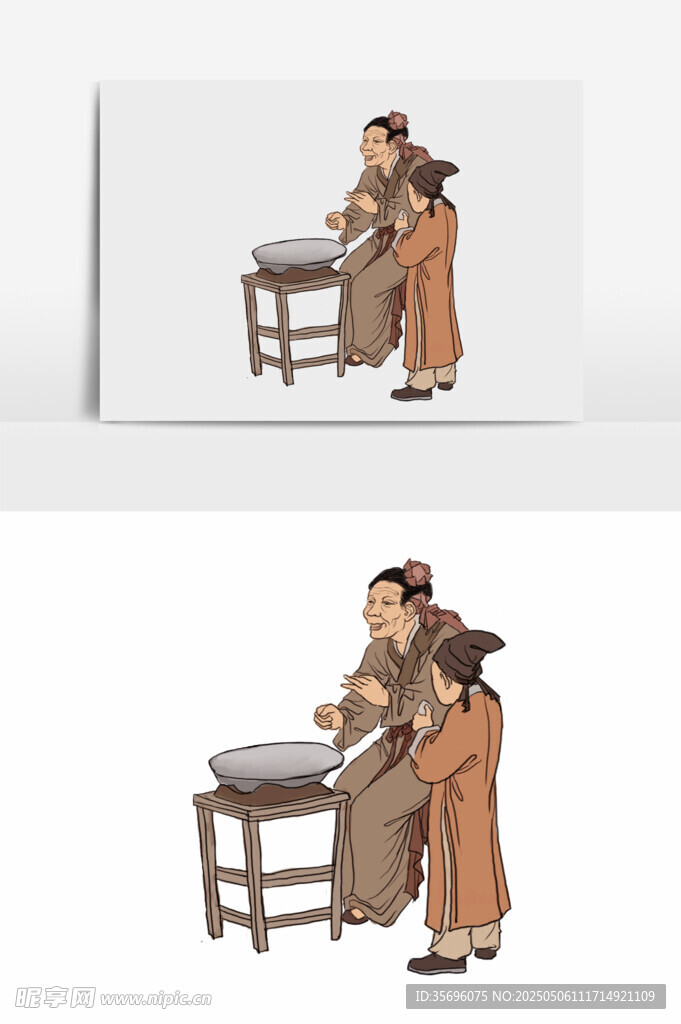 古代匠人劳作场景插画