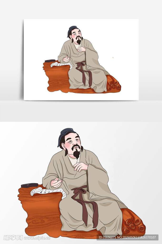 古代文人坐榻沉思图