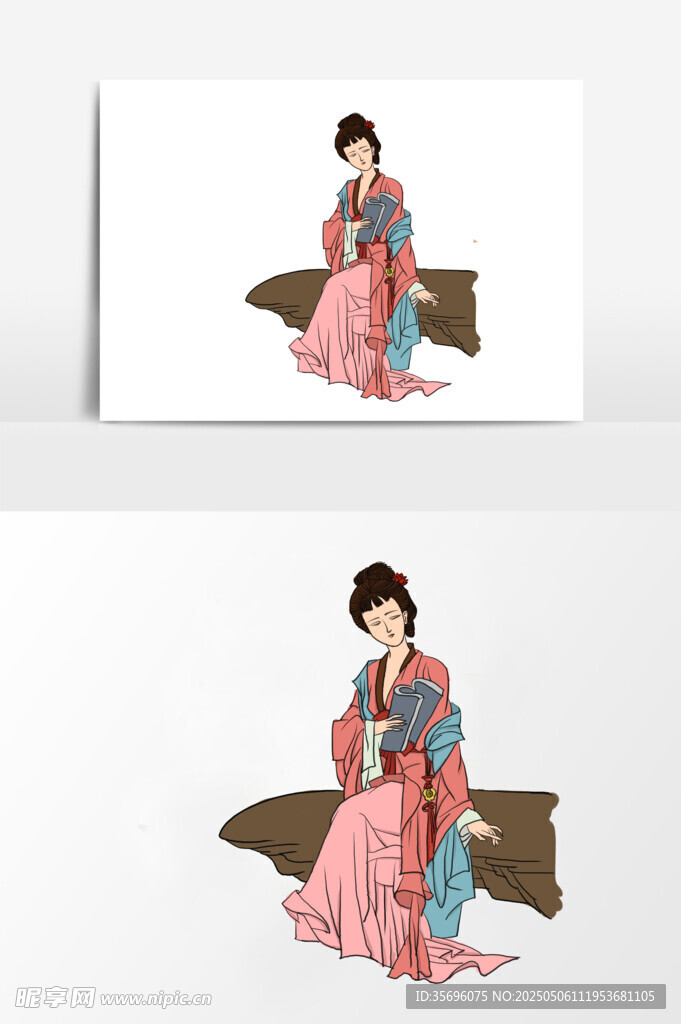 古风汉服女子优雅坐姿图