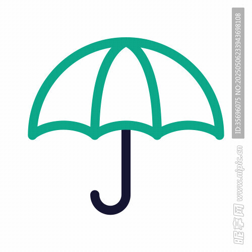 简约线条风绿色雨伞图标
