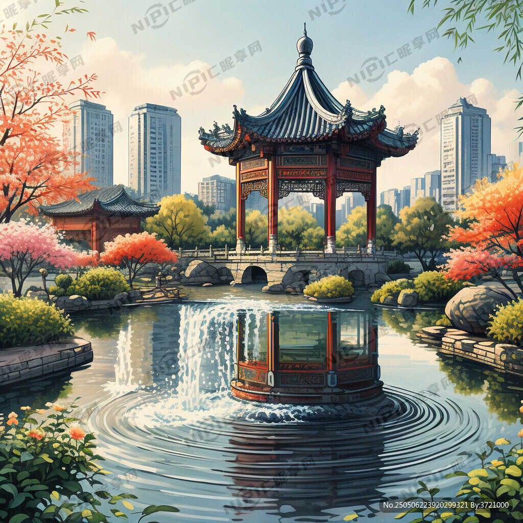 济南趵突泉三股泉插画