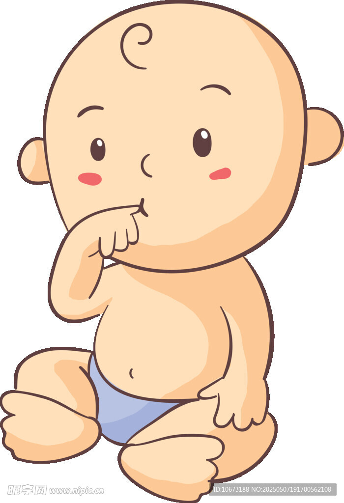 可爱婴儿坐着咬手指