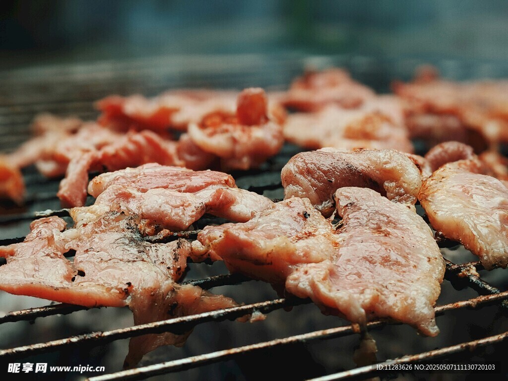 户外烧烤架上的鲜嫩肉块