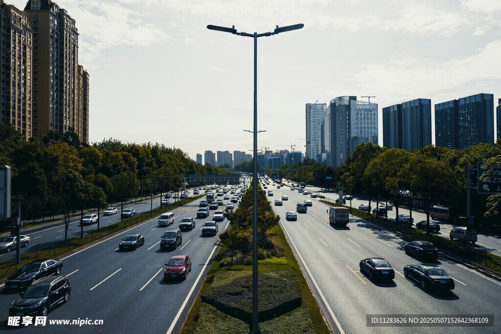 城市道路车流与高楼景观
