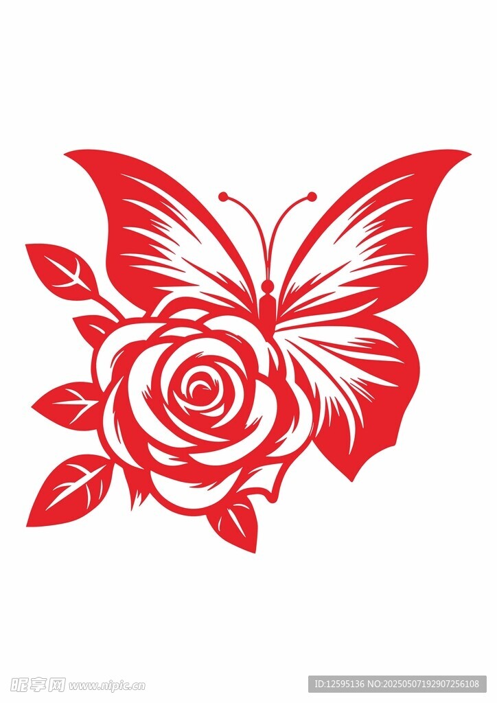 蝴蝶与玫瑰剪纸图案