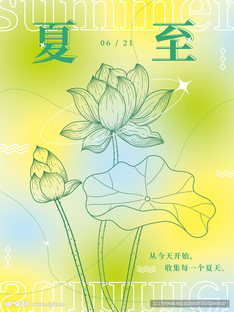 夏至荷花插画设计素材