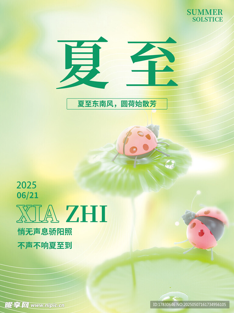 夏至节气清新插画海报