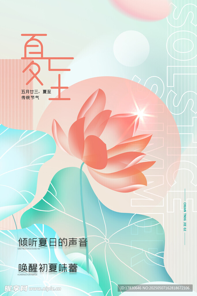 夏日荷花插画设计素材