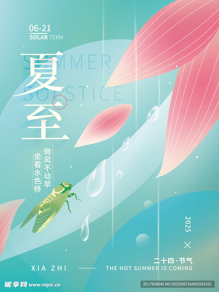 夏至节气清新插画海报