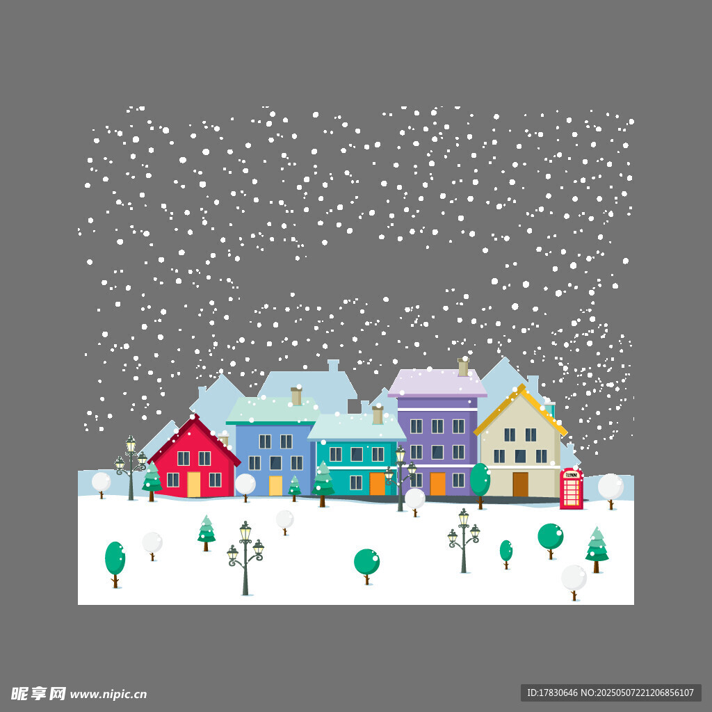 冬日雪景中的多彩房屋