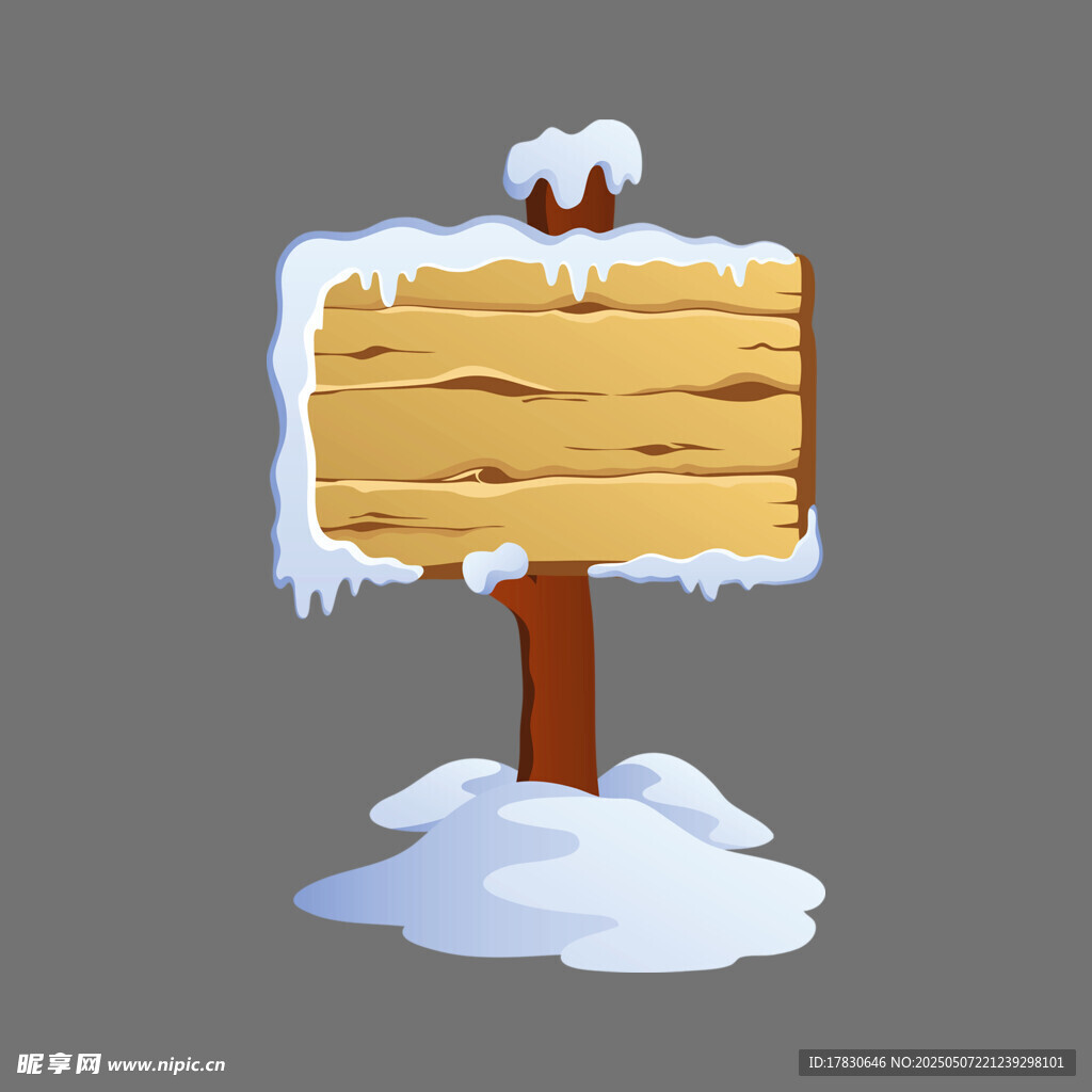 冬日积雪的木质告示牌