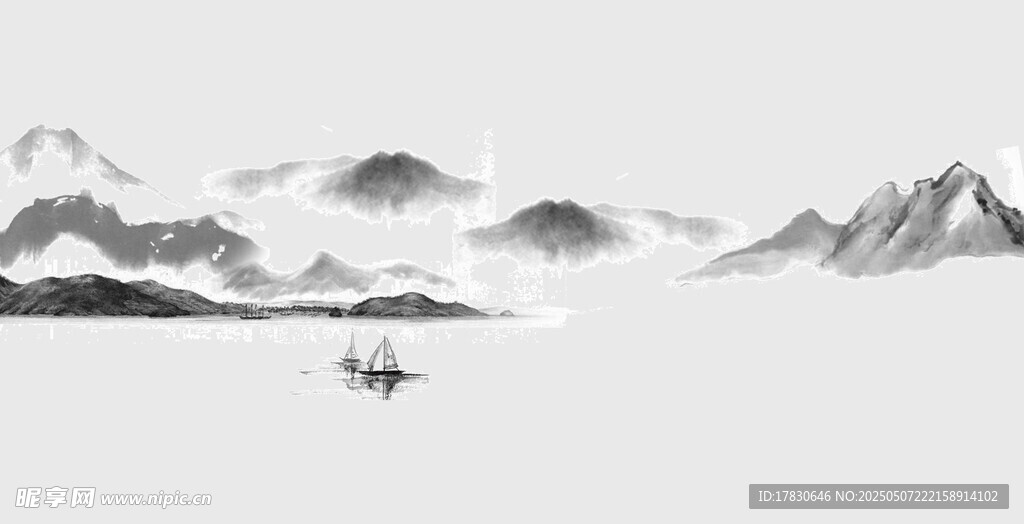 水墨山水孤舟图