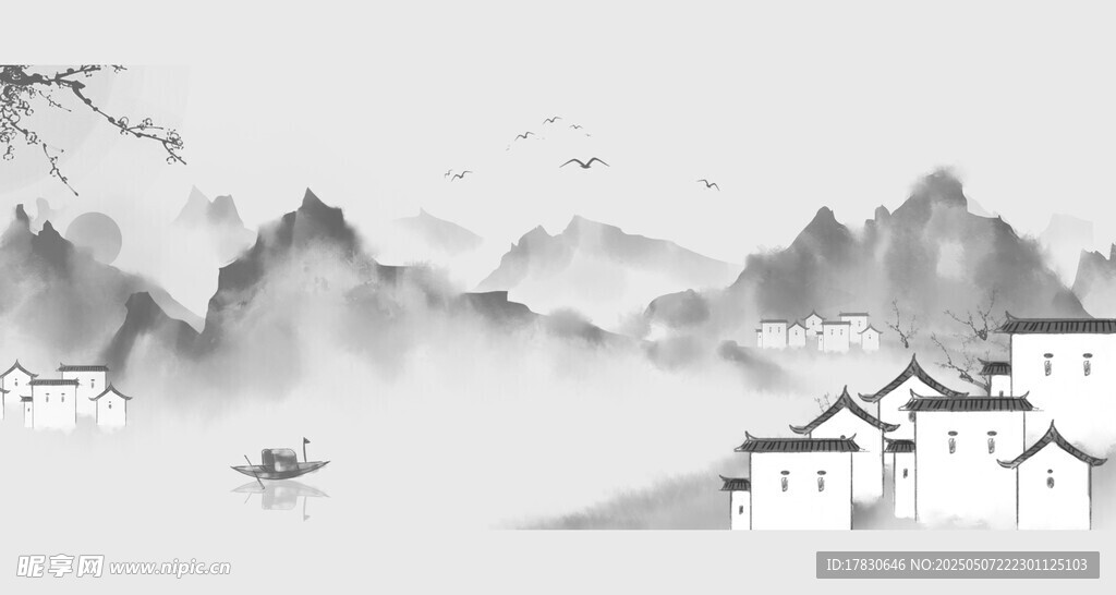 水墨山水间的静谧村落