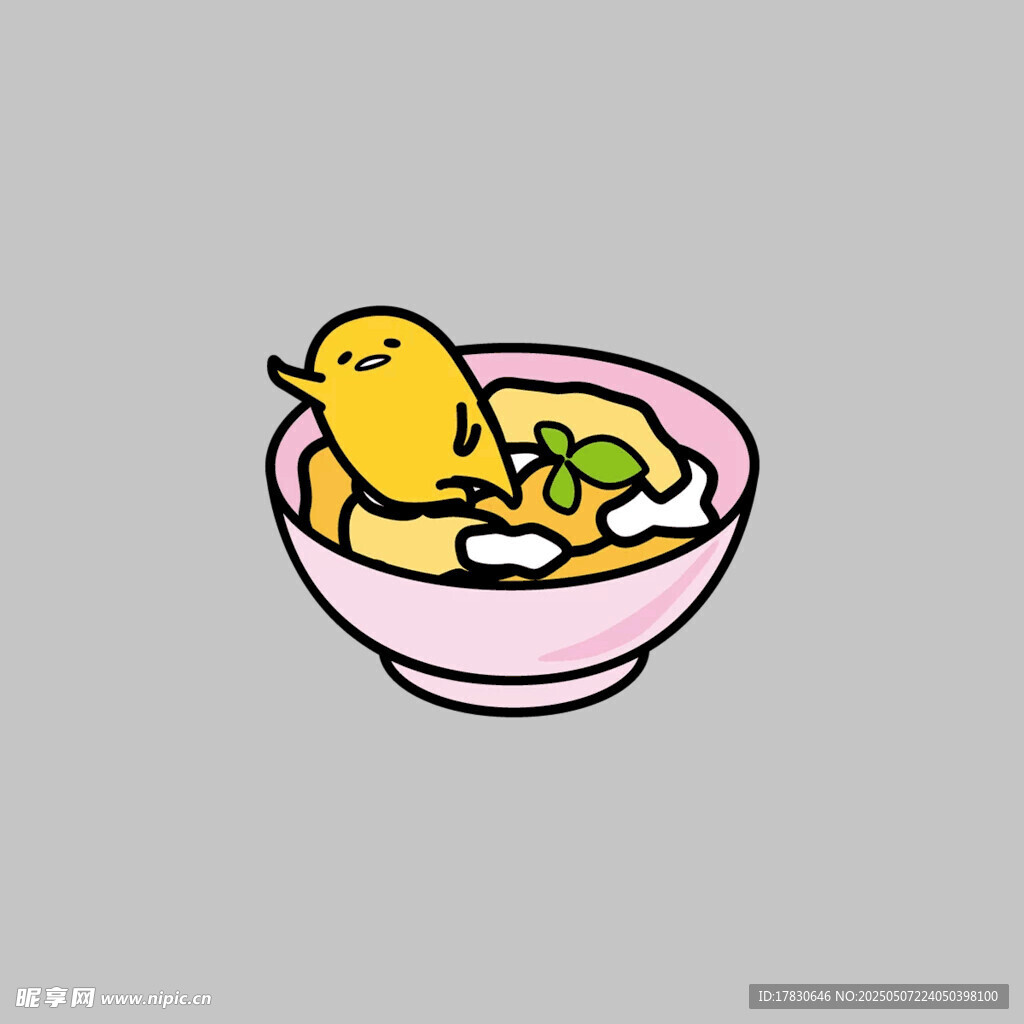 卡通小鸡在碗中拉面