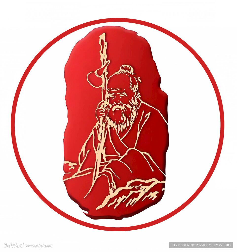 红色刻有古人形象的印章 中医