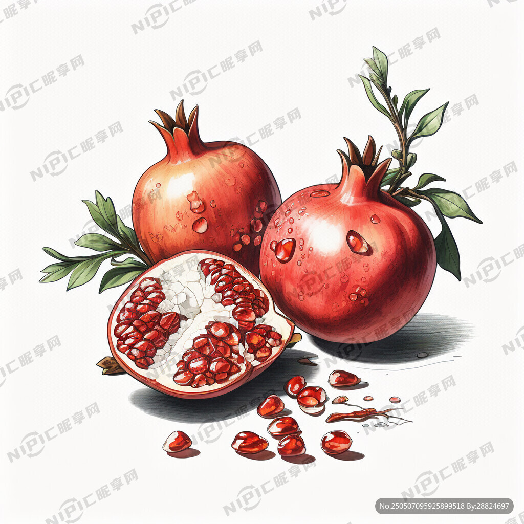 手绘素描线条石榴枝 不用上色