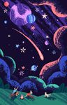 奇幻星空下的童趣冒险创意插画