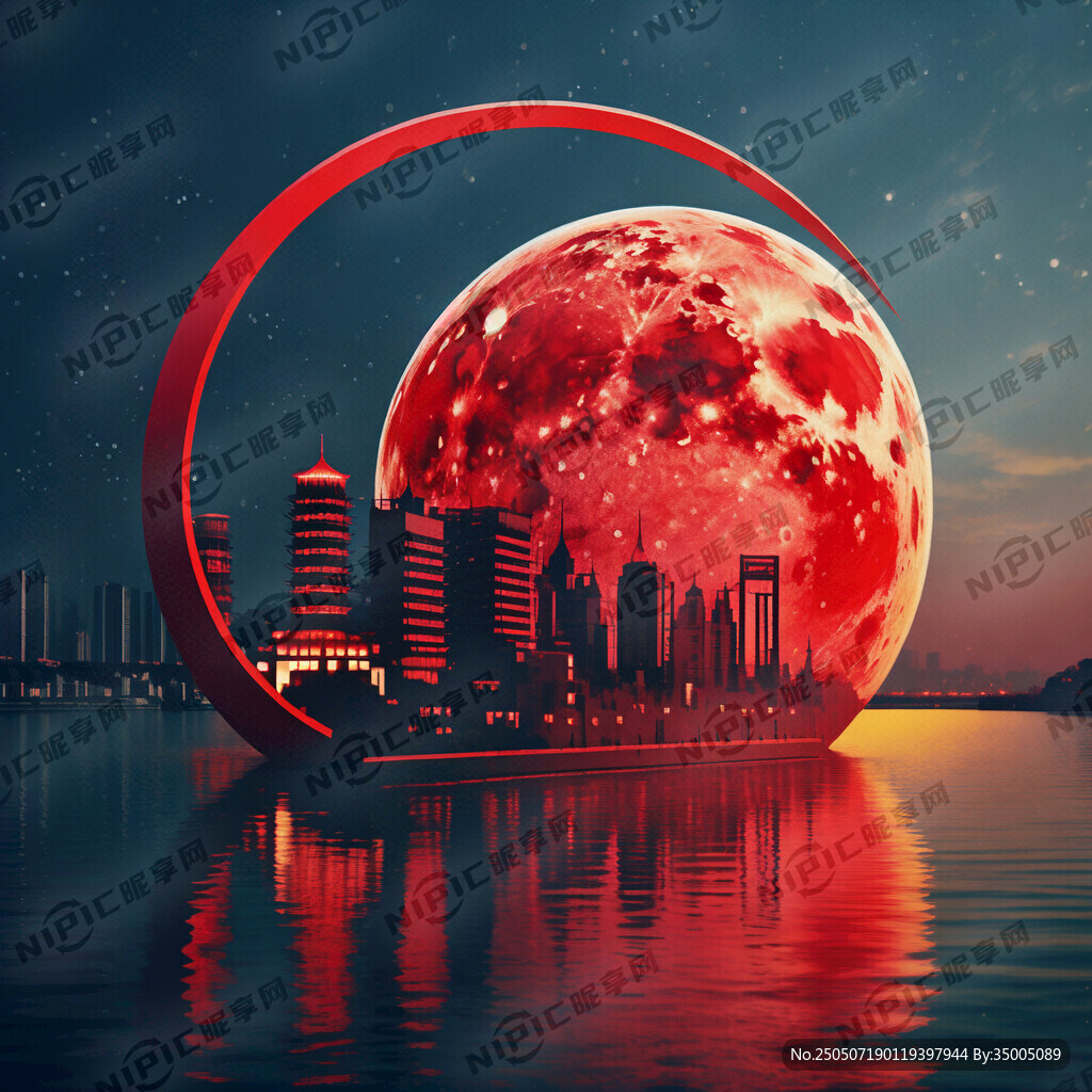 月下湘江图标 红色月亮