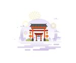 中式门楼雪景烟花画面
